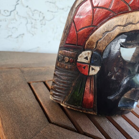 Hand-Carved Mayan Aztec Wooden Mask Tribal Wall Art with Snake, Jaguar & Warrior - Picture 16 of 16